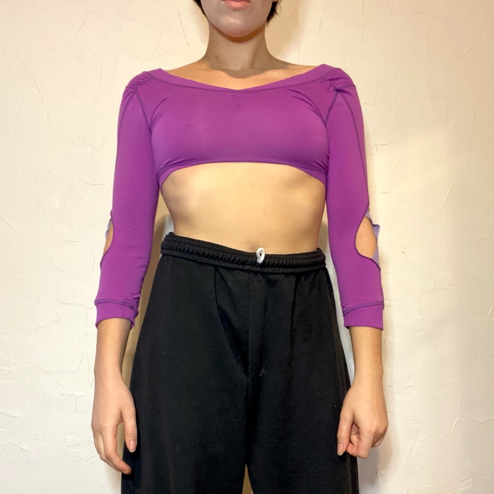 Purple Mesh Cutout Lululemon Quarter sleeve Crop